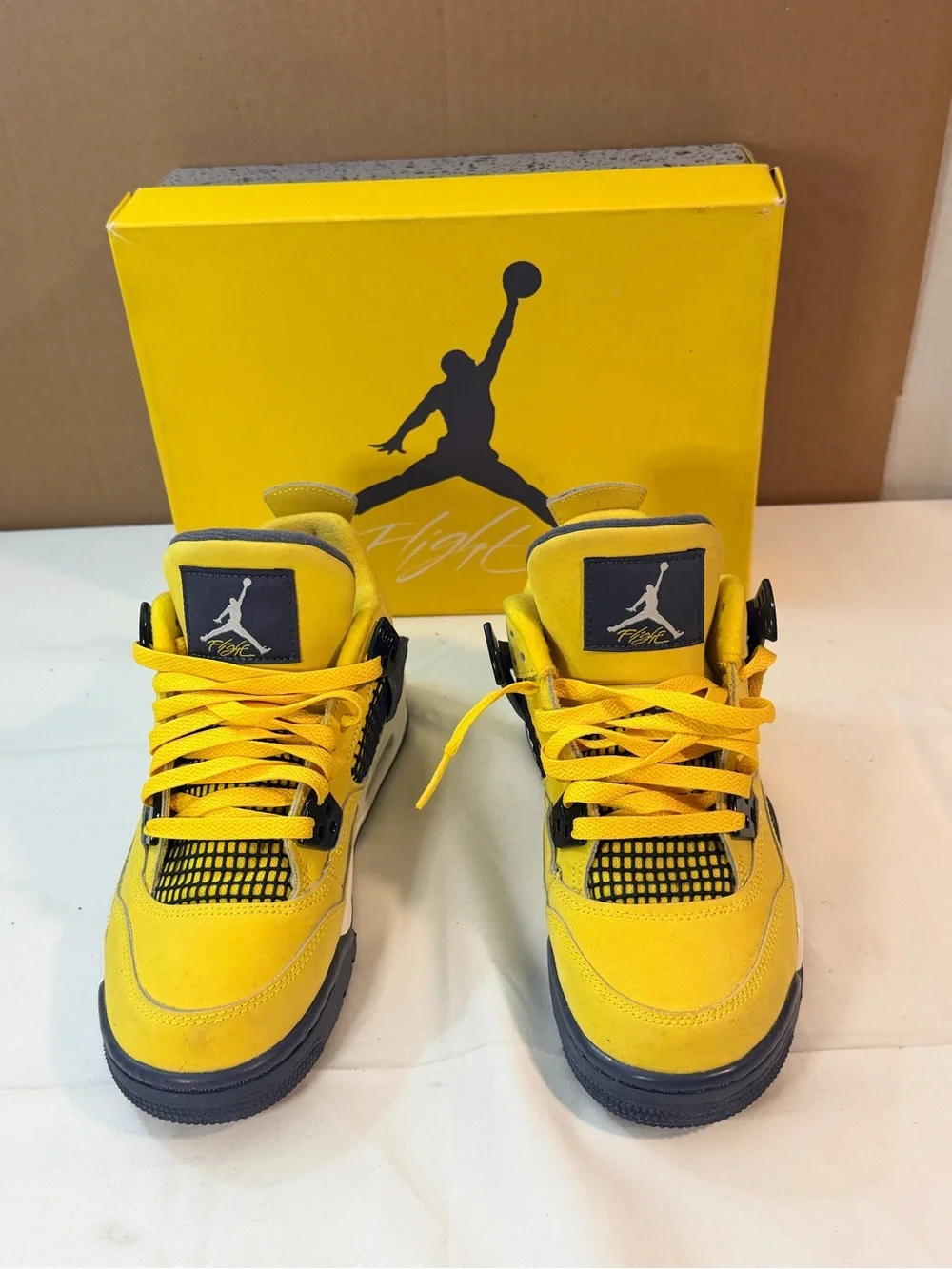 Jordan Yellow and Gray Retro 4 Sneakers